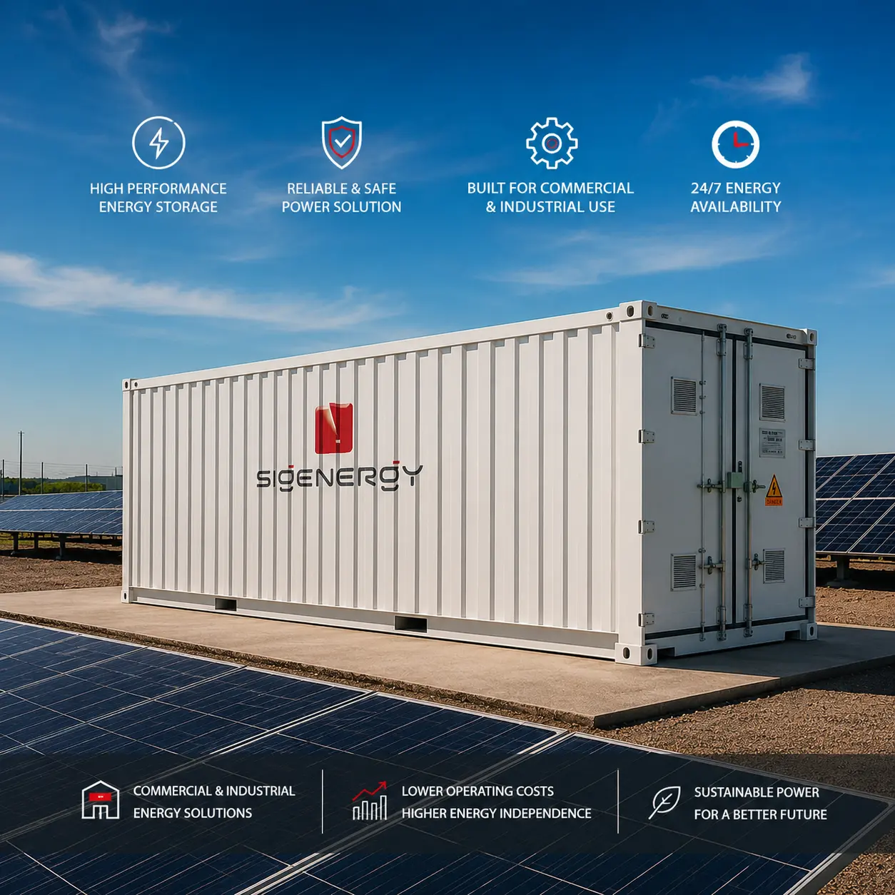Modular Containerised Energy Storage System | P&P Solar Modular containerised energy storage system beside photovoltaic generation